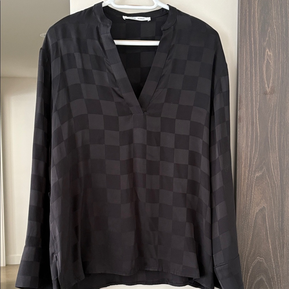 SAMSOE Black silk Checkered Blouse